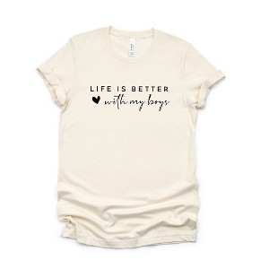 Simply Sage Market Women's Life Is Better With My Boys Heart Short Sleeve Graphic Tee - 1 of 3