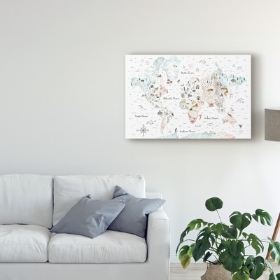16x24 White and Grey World Map Canvas Print
