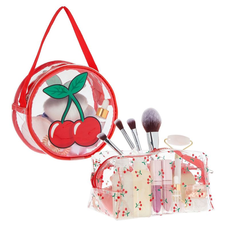 Glamlily Set of 2 Cherry Makeup Bag for Face Powder, Mascara, Lipgloss, Clear Travel Bags for Toiletries (2 Designs), 1 of 10