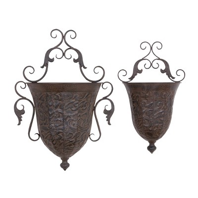 Set of 2 Rustic Iron Novelty Wall Planter Black - Olivia & May