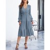 BLUEMING Womens V Neck Long Sleeve Peasant Dress Poet Sleeve Dress Surplice Shirred Waist Tiered Womens Fall Fashion, dusty blue - M - 2 of 4