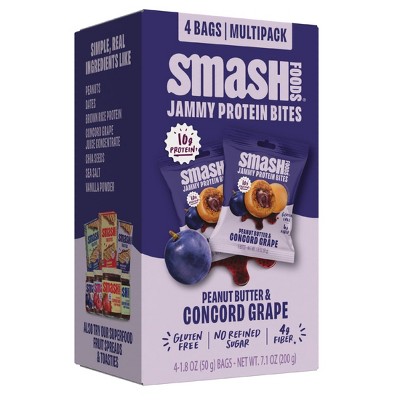 Smash Foods Gluten Free Peanut Butter & Concord Grape Jam Snack Bites Protein Bites - 10g Protein - 7.1oz/4pk