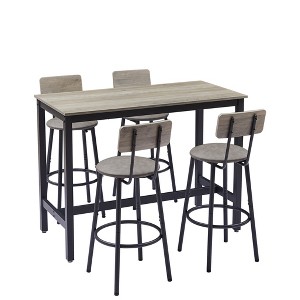 Gulches 5-Piece Bar Table Set with 4 PU Upholstered Bar Stools - 47.24"L Rustic Grey Table, Sturdy Iron Frame, Backrest & Footrest, Ideal - 1 of 4