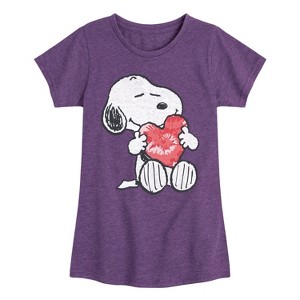 Girls' - Peanuts - Snoopy With Heart Fitted Short Sleeve Graphic T-Shirt - 1 of 4