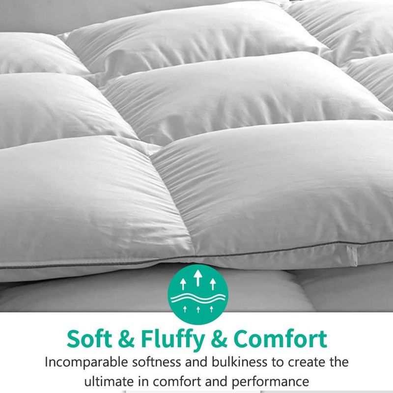 APSMILE Luxurious Feathers Down Full Queen Duvet Insert Comforter with Baffle Box Design and Corner Tabs for Home Bedding, White, 4 of 7