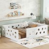 CAVINAS Twin/Full Size White Bed Frame with Heightened Guardrails,Solid Wood Floor Bed for Kids Room,Bedroom - 2 of 4