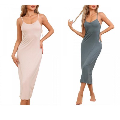 cheibear Women's Modal V Neck Adjustable Spaghetti Strap Chemise Sleep Dress