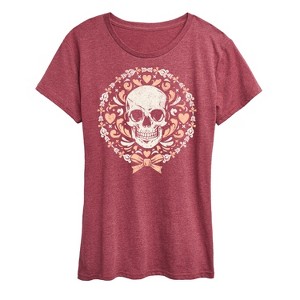Women's - Instant Message - Coquette Halloween Skull Short Sleeve Graphic T-Shirt - 1 of 4