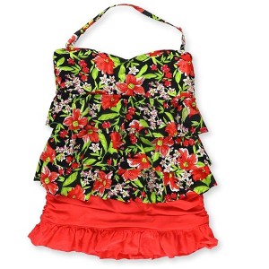 Island Escape Womens Tiered Ruffle Floral 2 Piece Bikini - 1 of 2