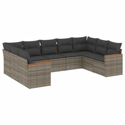 vidaXL 9 Piece Patio Sofa Set with Cushions Gray Poly Rattan - Without Table