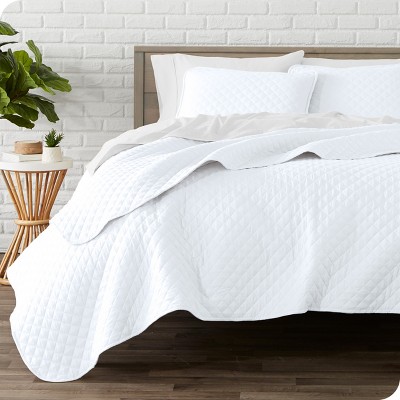 White Twin Microfiber Diamond Stitched Quilt Set