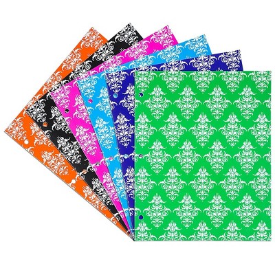 JAM Paper Glossy 3-Hole Punched 2-Pocket School Folders Assorted Damask 31237925