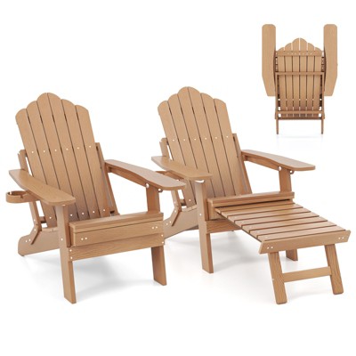 Tangkula 2 PCS Folding Adirondack Chair HIPS Fire Pit Chair w/ Adjustable Backrest
