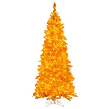 Vickerman 7.5' x 40" Flocked Yellow Artificial Pre-Lit Christmas Tree with Yellow LED Mini Lights