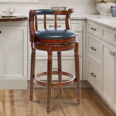 NicBex Seat Height 29.5 Inch Swivel Bar Stools,Modern Wooden Barstools Chair with Leather Cushion for Home Kitchen Counter,Brown+Blue