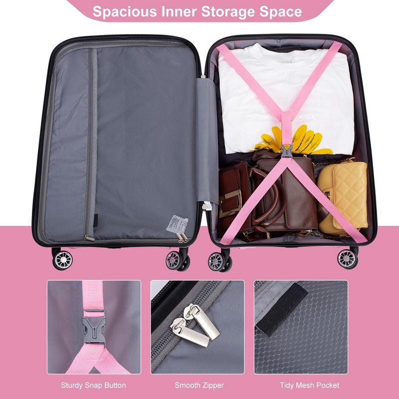 Luggage 3 Piece Set(20"/24"/28"), Hardshell Suitcase With Double Mute Spinner Wheels, TSA Lock, 4 of 6