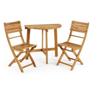 GDFStudio Pavillion Outdoor 3pcs Acacia Wood Foldable Bistro Set - 1 of 4