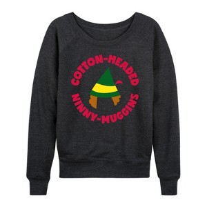 Women's - ELF - Christmas Family Set Ninny Muggins Lightweight French Terry Wide Neck Long Sleeve Shirt - 1 of 4