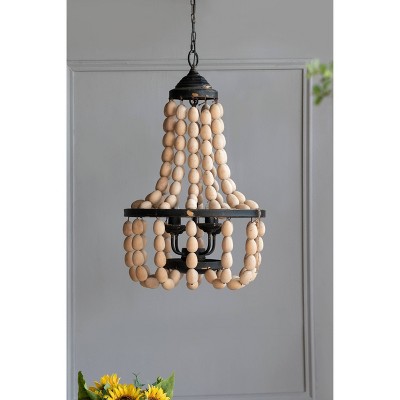 Large White Beaded 4-Light Chandelier with Iron Frame