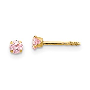 Black Bow Jewelry Kids 3mm Pink Cubic Zirconia Stud Screw Back Earrings in 14k Gold - 1 of 4