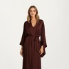 Anna-Kaci Lounge Women's Satin Mid-Length Robe with Waist Tie and Wide Sleeves - One Size Fits Most, Brown - 2 of 4