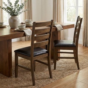 Wooden Dining Chairs Set of 2, Side Chairs, Brown Synthetic Leather Seat, Walnut Finish, Contemporary Style - 1 of 4