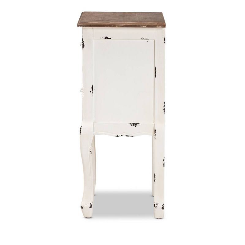 Levron Two-Tone and Antique Wood 2 Drawer Nightstand Walnut Brown/Antique White - Baxton Studio, 3 of 13