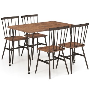 Tangkula 5PCS Dining Table Set for 4 Rectangular Kitchen Table & 4 Chairs w/ Metal Frame Walnut - 1 of 4