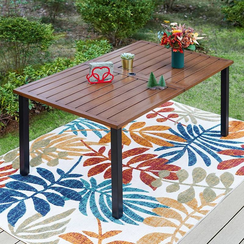7pc Metal Patio Dining Set with Rectangular Faux Wood Table &#38; 6 Stackable Chairs - Captiva Designs, 3 of 12