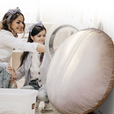 Taupe 32" Round Floor Pillow with Washable Cover