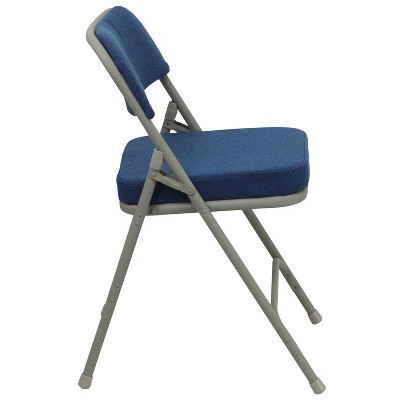 Navy Fabric and Gray Metal Folding Chairs, Set of 2