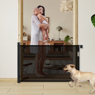 Retractable Baby Gate, Mesh Dog Gate for Doorways, 33" Tall Child Safety Gate for Doorways, Indoor & Outdoors, Stairs, Hallways