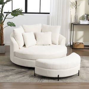 Hrinhom 59.8"W Modern Sofa Chair,Barrel Accent Chair With 5 Pillows and Storage Ottoman - 1 of 4