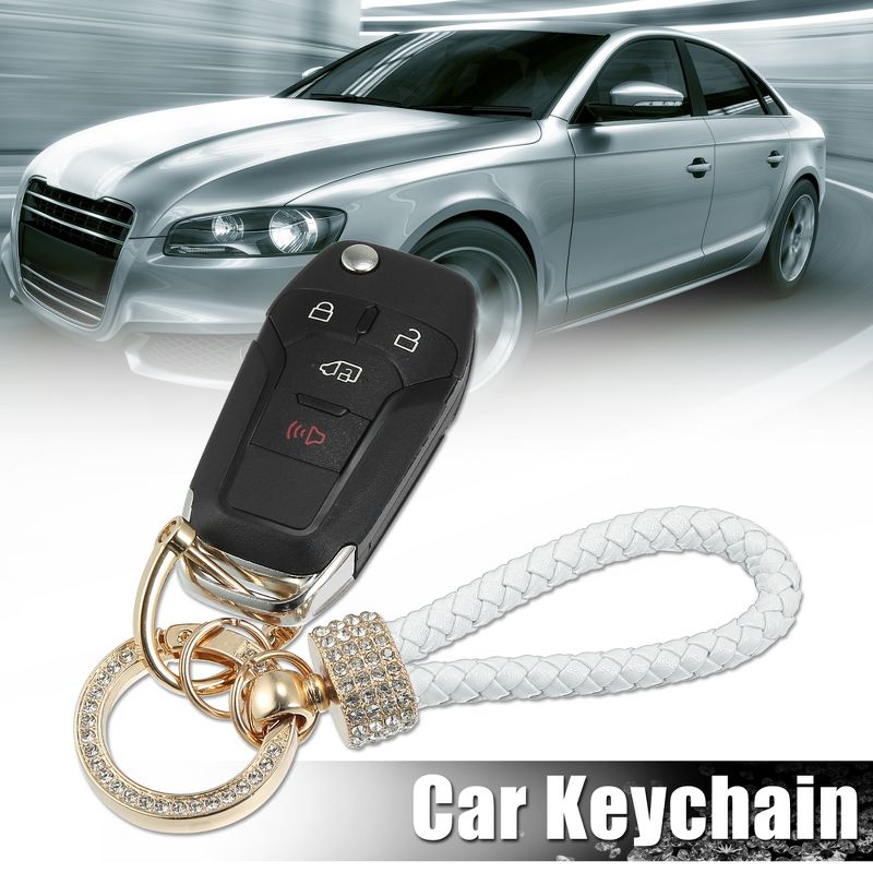 Unique Bargains Car Fob Key Chain Keychains Holder PU Leather 360 Degree Rotatable with D Shaped Ring Key Rings Set, 2 of 7