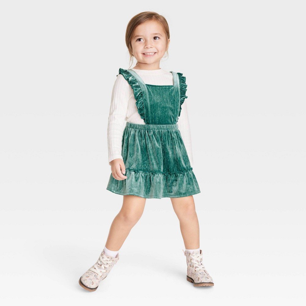 Toddler Girls' Velour Long Sleeve Top & Skirtall Set - Cat & Jack Green 3T