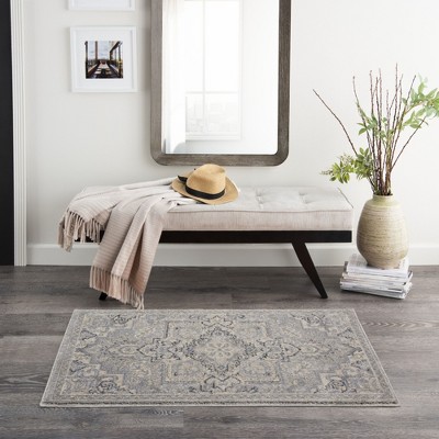 Silver Gray Synthetic Rectangular Stain-Resistant Area Rug