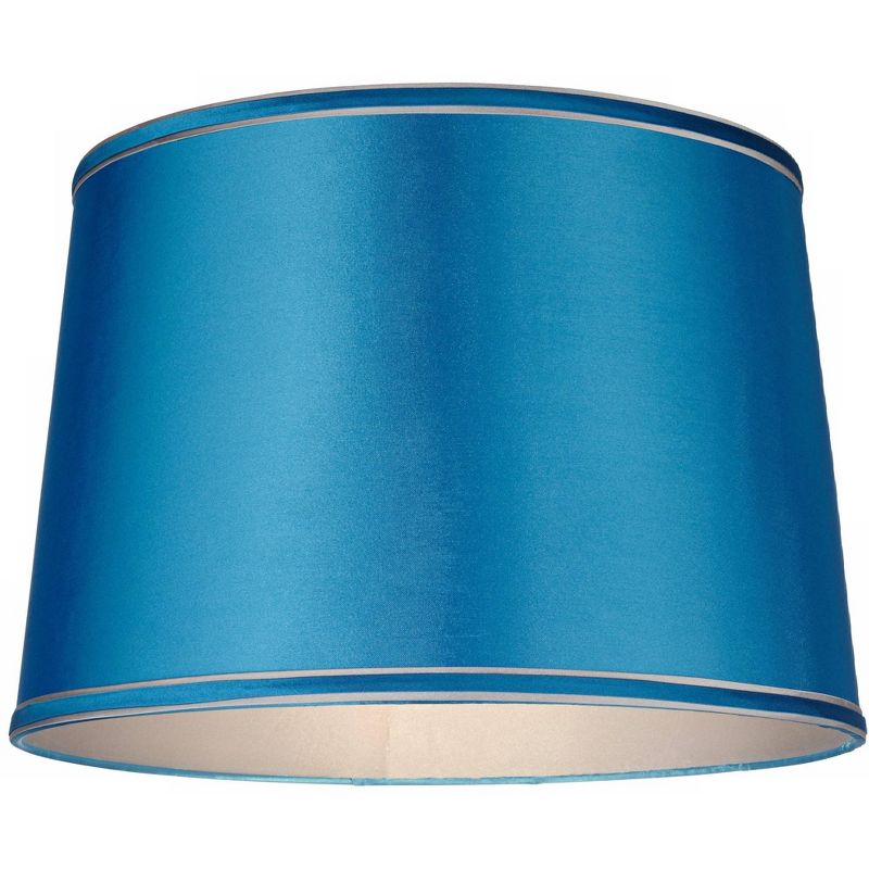 Springcrest Sydnee Satin Turquoise Medium Drum Lamp Shade 14" Top x 16" Bottom x 11" Slant x 11" High (Spider) Replacement with Harp and Finial, 3 of 8