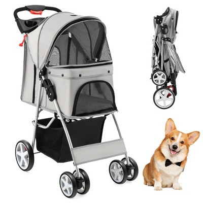 Tangkula Petsjoy Folding Pet Stroller 4-Wheel Pet Travel Carrier w/Storage Basket