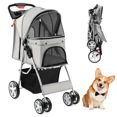 Tangkula Folding Pet Stroller 4 wheel Pet Travel Carrier W storage Basket Gray Target