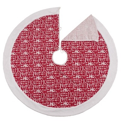 Festive Red and White Cotton Christmas Tree Skirt, 56" Round