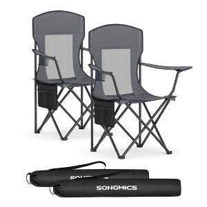 2-Pack Heavy-Duty Foldable Camping Chairs with High Back, Adjustable Armrests & Drink Holders, Portable Outdoor Sports Chairs, - 1 of 4