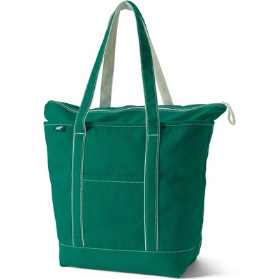 Lands' End Zip Top Long Handle Canvas Tote Bag