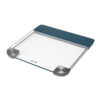 Taylor 12.2" Cyan Blue Glass Digital Bathroom Scale with Stainless Steel Accents