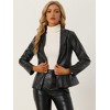 INSPIRE CHIC Women's Notched Lapel Single-Breasted Faux Leather Blazer - 2 of 4