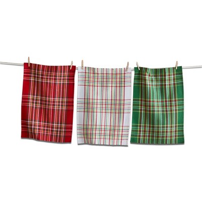tagltd FESTIVE WAFFLE WEAVE PLAID DISHTWL Set of 3