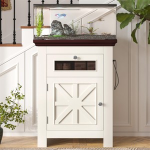 ELJGET 10-15 Gallon Fish Tank Stand with Power Outlets & USB, Storage Cabinet & Drawer, 198LBS Capacity, Farmhouse Style for Aquariums, Beige - 1 of 4