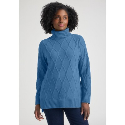Jessica London Women's Plus Size Cable Turtleneck Sweater