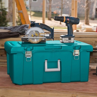 Teal Plastic Wheeled Footlocker Storage Container, 2 Pack, 16 Gallon