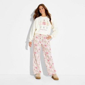 Women's Nutcracker Print Fleece Graphic Pants - Off-White - 1 of 3