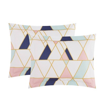 King Pink and Blue Geometric Microfiber Bed in a Bag Set